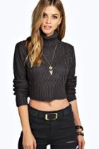 Boohoo Diana Turtle Neck Cable Crop Jumper Charcoal