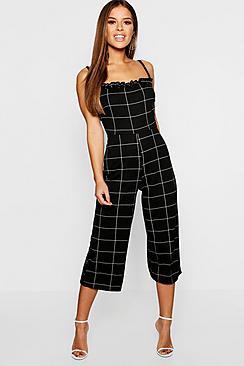 Boohoo Petite Ruffle Neck Wide Leg Jumpsuit