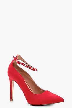 Boohoo Dani Pearl Trim Ankle Band Court Shoe