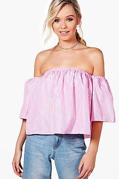 Boohoo Stella Stripe Off The Shoulder Top