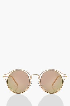 Boohoo Ella Rose Double Frame Round Sunglasses