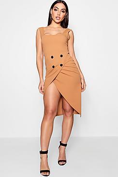 Boohoo Wrap Button Skirt Midi Dress
