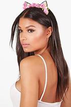 Boohoo Lara Pink Floral Rose Cat Ear Headband
