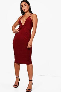 Boohoo Kimberley Ruched And Knot Detail Midi Dress