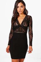 Boohoo Leah Lace Panelled Long Sleeve Bodycon Dress