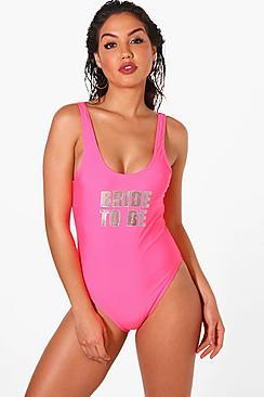 Boohoo Ibiza Bride To Be Slogan Scoop Swimsuit