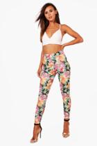 Boohoo Petite Sara Tropical Print High Waisted Trouser Multi