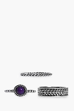 Boohoo Lucy Mixed Skinny Gem Stacker 3 Ring Pack