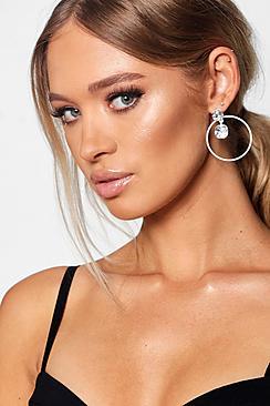 Boohoo Gem Contrast White Hoop Earrings