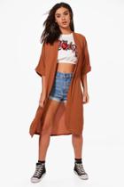 Boohoo Mara Longline Crepe Kimono Camel