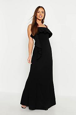 Boohoo Petite Square Neck Ruffle Front Maxi Dress