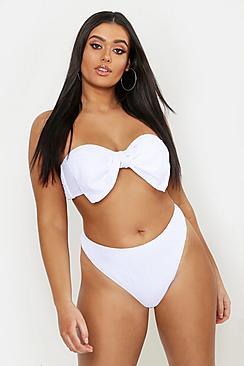Boohoo Plus Crinkle Bow Bandeau High Waist Bikini