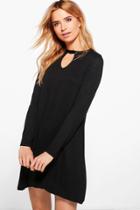Boohoo Sara Key Hole Detail Swing Dress Black