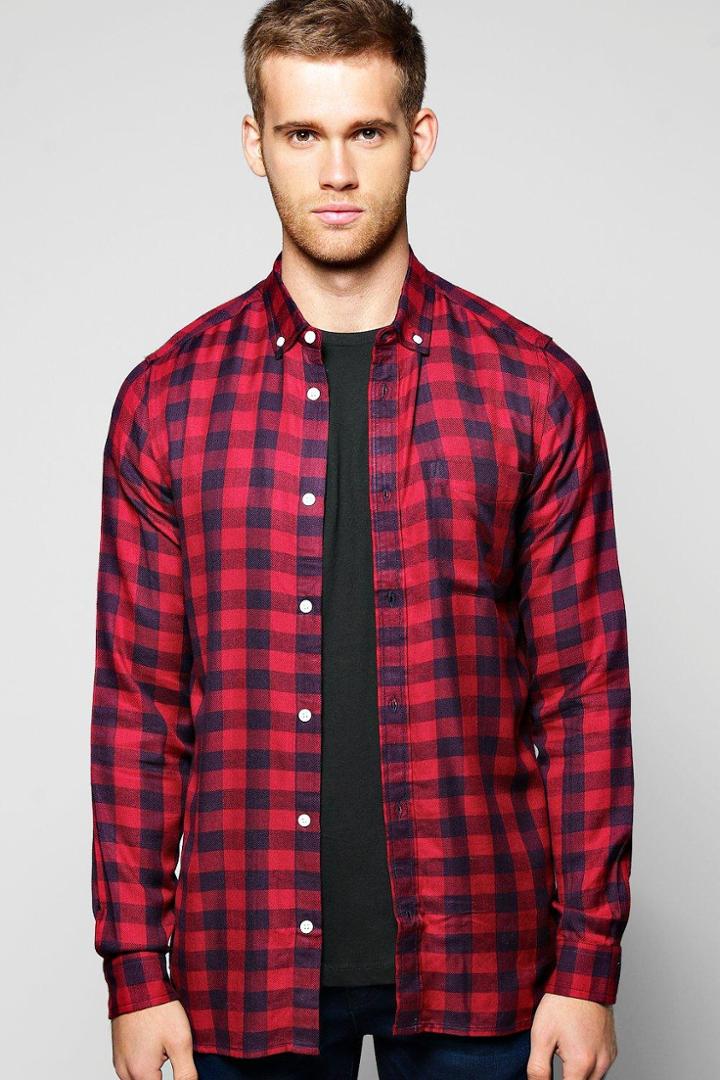 Boohoo Long Sleeve Flannel Shirt Red