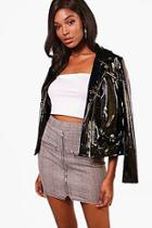 Boohoo Isla Mono Check Zip Detail Mini Skirt