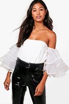 Boohoo Sadey Chiffon Frill Bardot Top