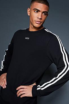 Boohoo Crew Sweater With Sleeve Sports Tape