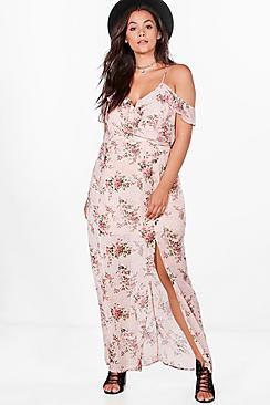 Boohoo Plus Tabitha Open Shoulder Floral Maxi Dress