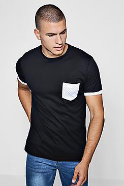 Boohoo Polka Dot Pocket T-shirt With Rolled Sleeves