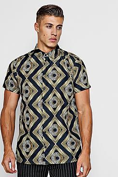 Boohoo Baroque Tile Print Short Sleeve Shirt