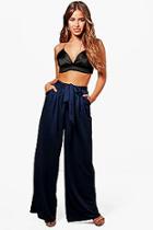 Boohoo Petite Laila Tie Waist Wide Leg Trouser