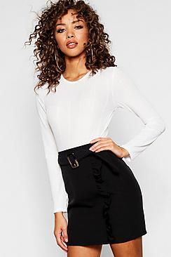 Boohoo Woven Belted Ruffle Mini Skirt