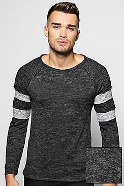 Boohoo Space Knit Jumper With Sports Stripes