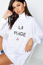 Boohoo Slogan Roll Neck Sweatshirt