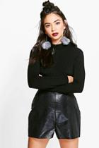 Boohoo Viki Metallic Snake Skin Pu Shorts Black