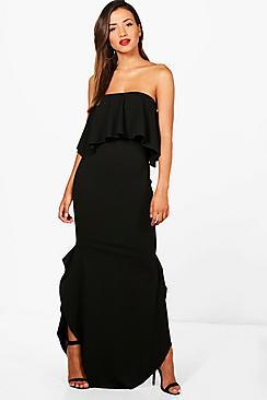Boohoo Bandeau Frill Detail Maxi Dress
