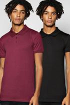 Boohoo Muscle Fit Polo 2 Pack In Black And Burgundy Multi
