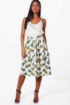 Boohoo Cora Pineapple Print Box Pleat Midi Skirt