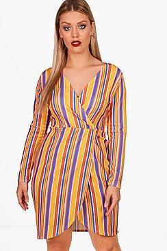 Boohoo Plus Stripe Wrap Dress