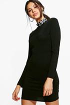 Boohoo Rylie Slogan Neck Bodycon Dress Black