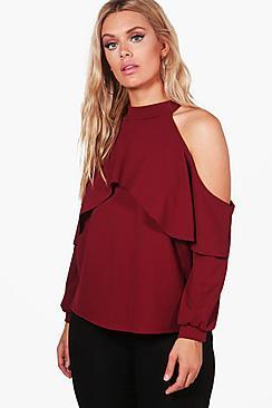 Boohoo Plus Dana Open Shoulder Frill Top