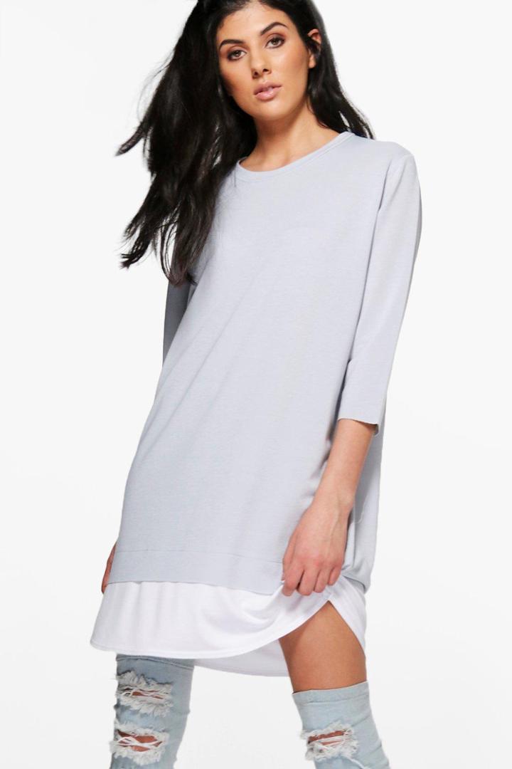 Boohoo Adelita Oversized Layered Shift Dress Dove