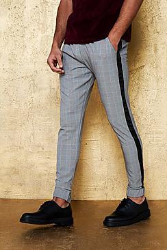 Boohoo Prince Of Wales Checked Taped Cuffed Joggers