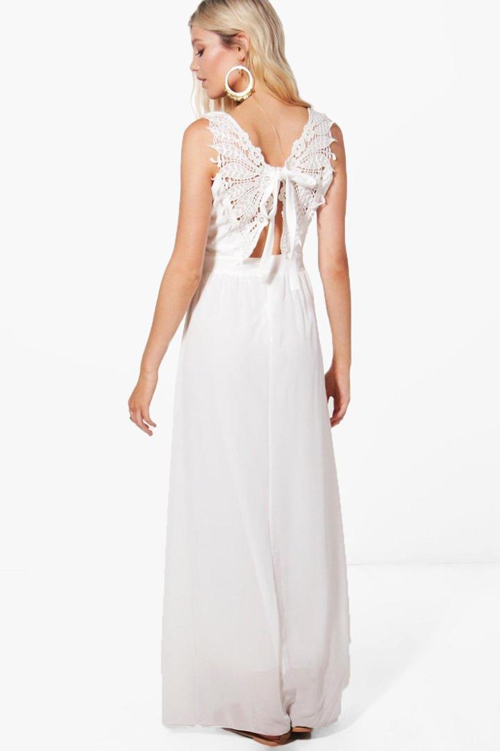 Boohoo Anna Lace Back Trim Maxi Dress White