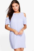 Boohoo Zoe Cold Shoulder Textured Shift Dress Sky