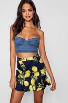 Boohoo Charlotte Lemon Print Ruffle Hem Mini Skirt