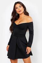 Boohoo Sweetheart Long Sleeve Box Pleat Skater Dress