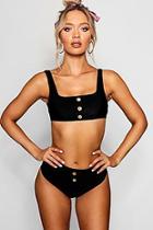 Boohoo Mock Horn Button Detail Crop Bikini