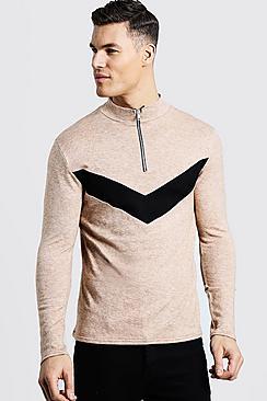 Boohoo Half Zip Chevron Knitted Sweater