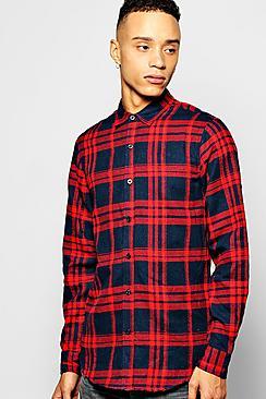 Boohoo Buffalo Check Shirt With Frayed Hem