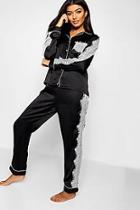 Boohoo Satin & Eyelash Lace Contrast Pj Set