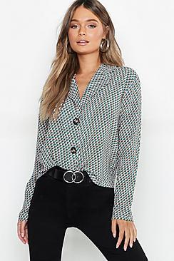 Boohoo Geo Print Button Boxy Shirt