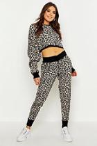 Boohoo Box Crop Leopard Knitted Premium Lounge Set