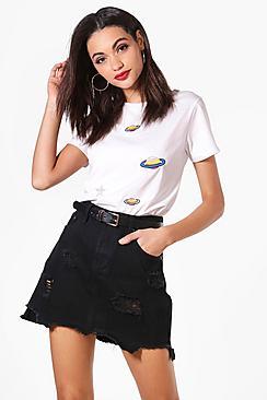 Boohoo Ripped Hem Denim Mini Skirt