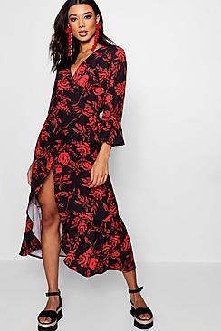 Boohoo Delhia Floral Ruffle Maxi Dress