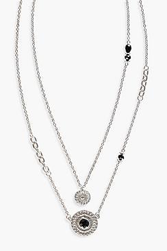 Boohoo Tia Layered Coin Stone Detail Necklace